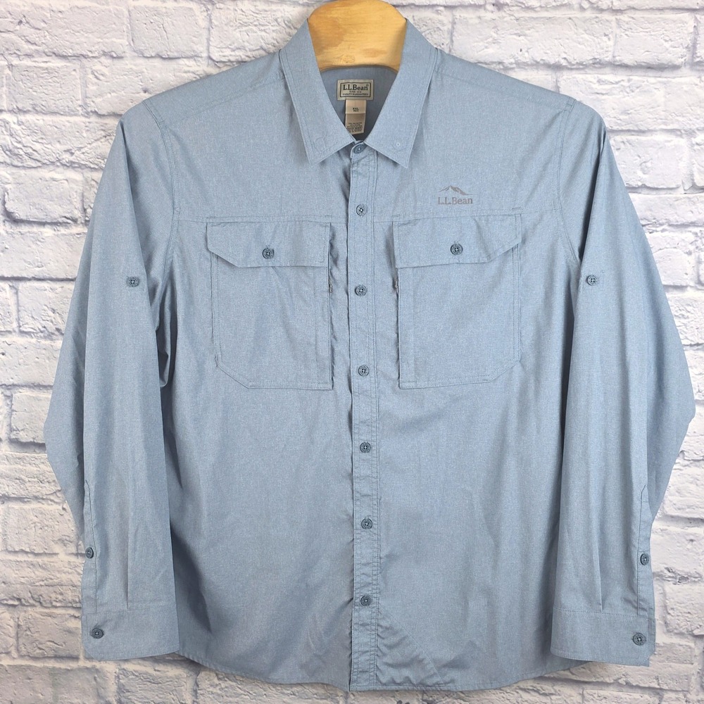 LL Bean No Fly Zone Shirt Men Blue Insect Repellent Long Sleeve Hiking Size 2XL - Picture 2 of 8